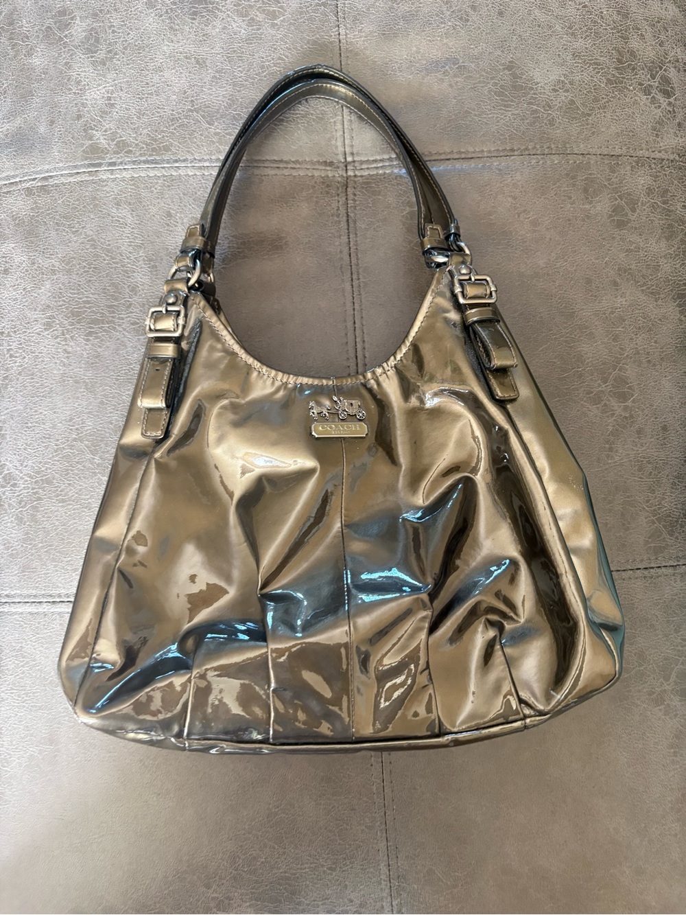 Coach Metallic Pewter Patent Leather Shoulder Hobo
